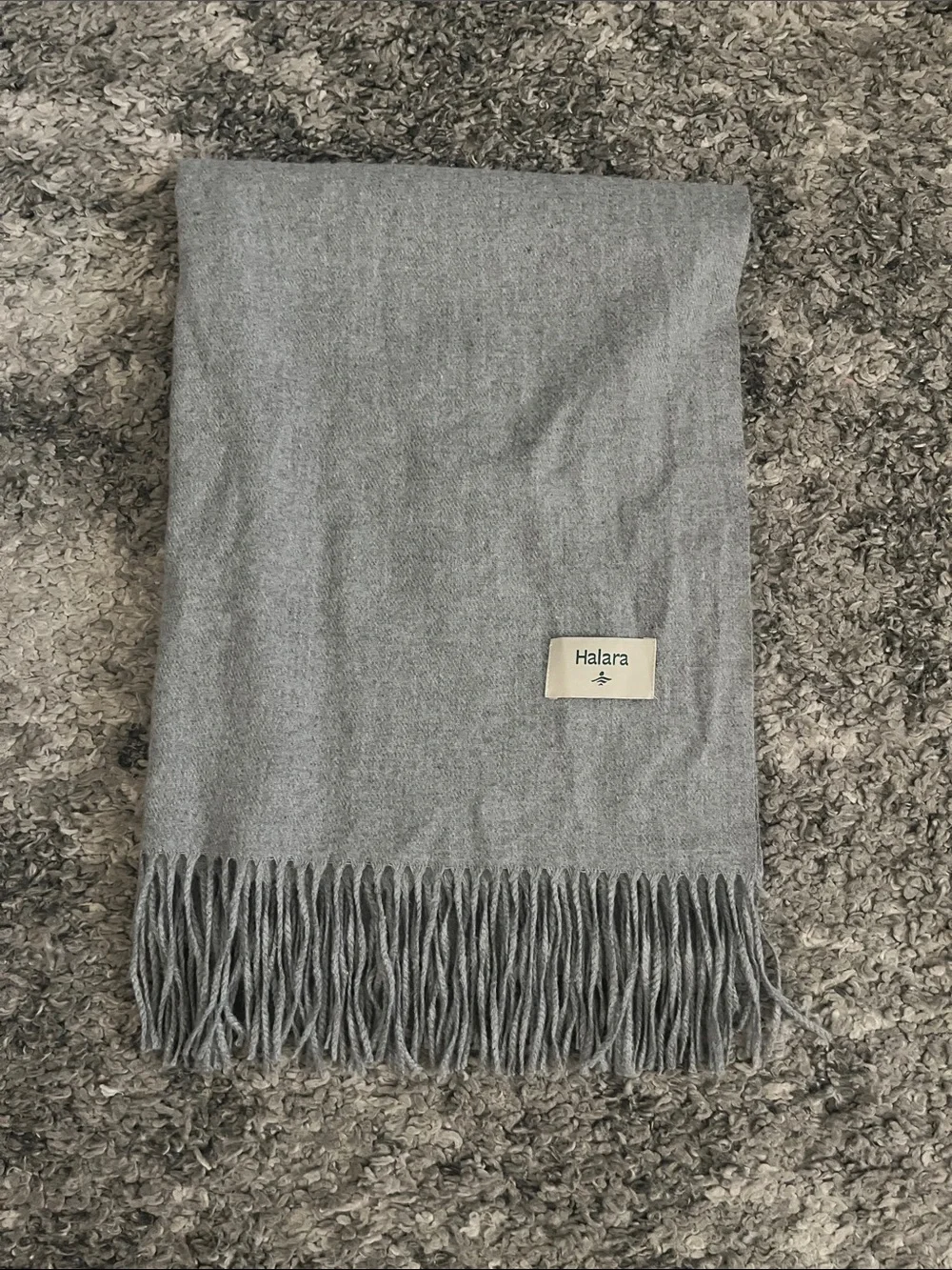 HALARA Light Gray Fringed Super Cozy and Soft Scarf